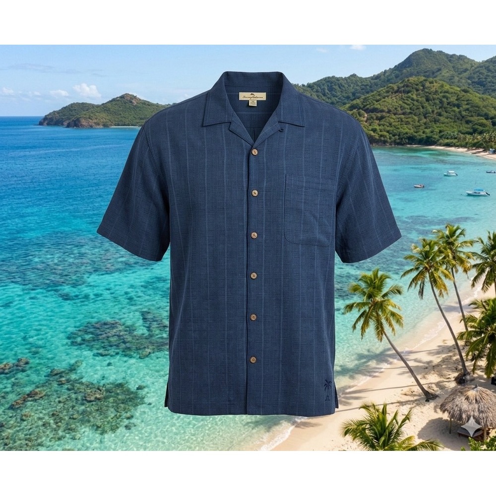 Tommy Bahama Palm Fresco Beach Men's Blue Silk Camp Shirt. Size XL